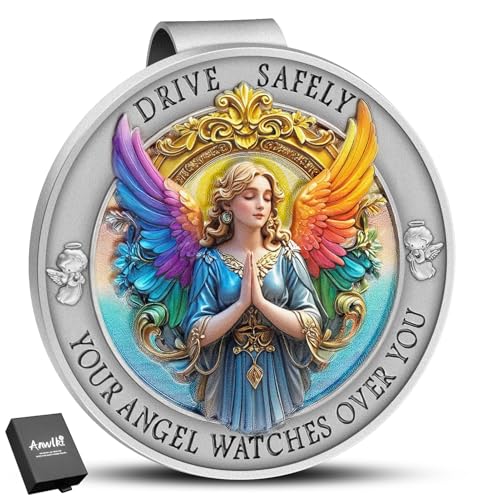 Anwlki Guardian Angel Visor Clip Guardian Angel for Car Visor Clip Colorful 3D Relief Design for Safe Travel Spiritual Gift for Drivers and Loved Ones (1)