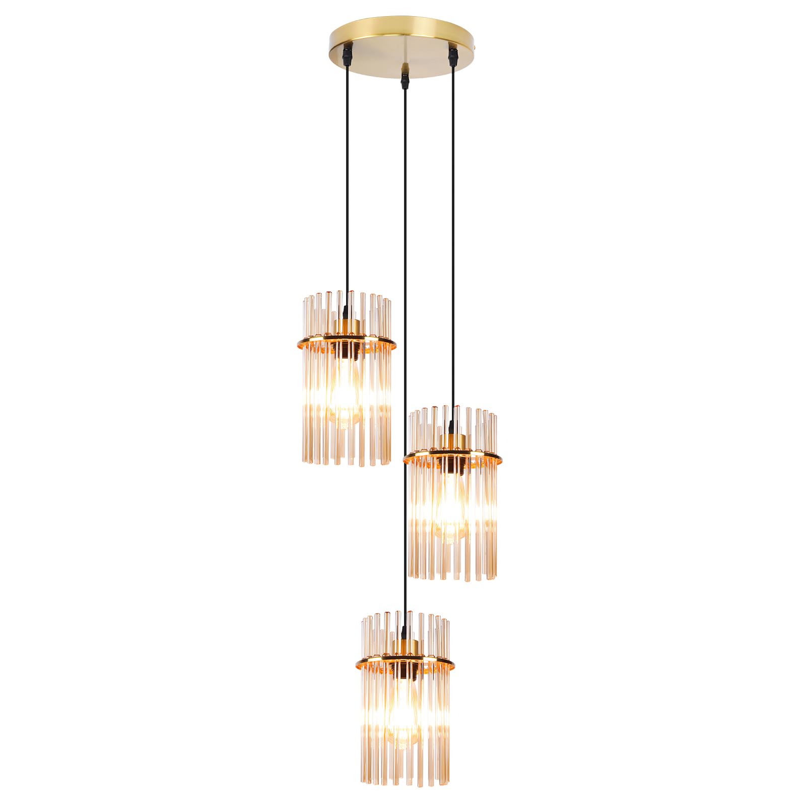 Pendelleuchte 3 Flammig Hängelampe Esstisch - Hängeleuchte Glas Rund E27 Pendellampe Gold für Esszimmer Küche Wohnzimmer Cafe Bar (ohne Leuchtmittel)