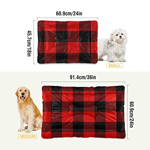 Dog Bed Red & Black Buffalo Check Plaid Dog Crate Mat Mattress Washable For Large Medium Small Puppy Pets Pad 24X18 Inches 21005790 #TOP2