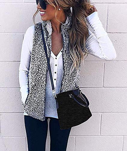 Zesica Women's Sleeveless Zip Up Fuzzy Fleece Lightweight Fall Warm Zipper Vest With Pockets,Dark Grey,Small #TOP2