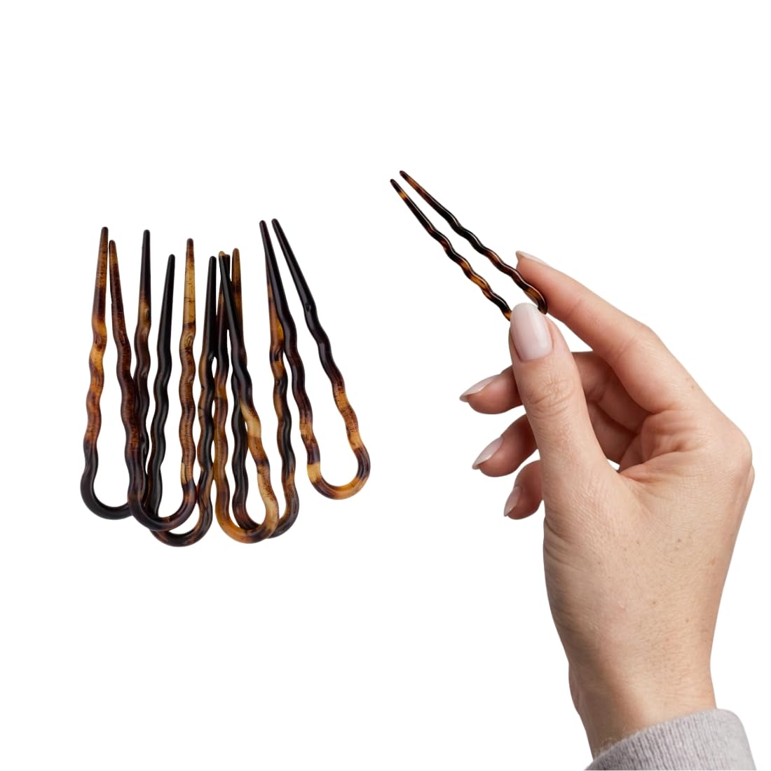 Righe e Pois 6 Forcine Per Capelli CM 07 Marrone Tartarugato - PEZZI 6 - Fermacapelli MADE IN ITALY, 6 Forcelle Capelli Classiche e Ondulate in Acetato di Cellulosa - set da 6