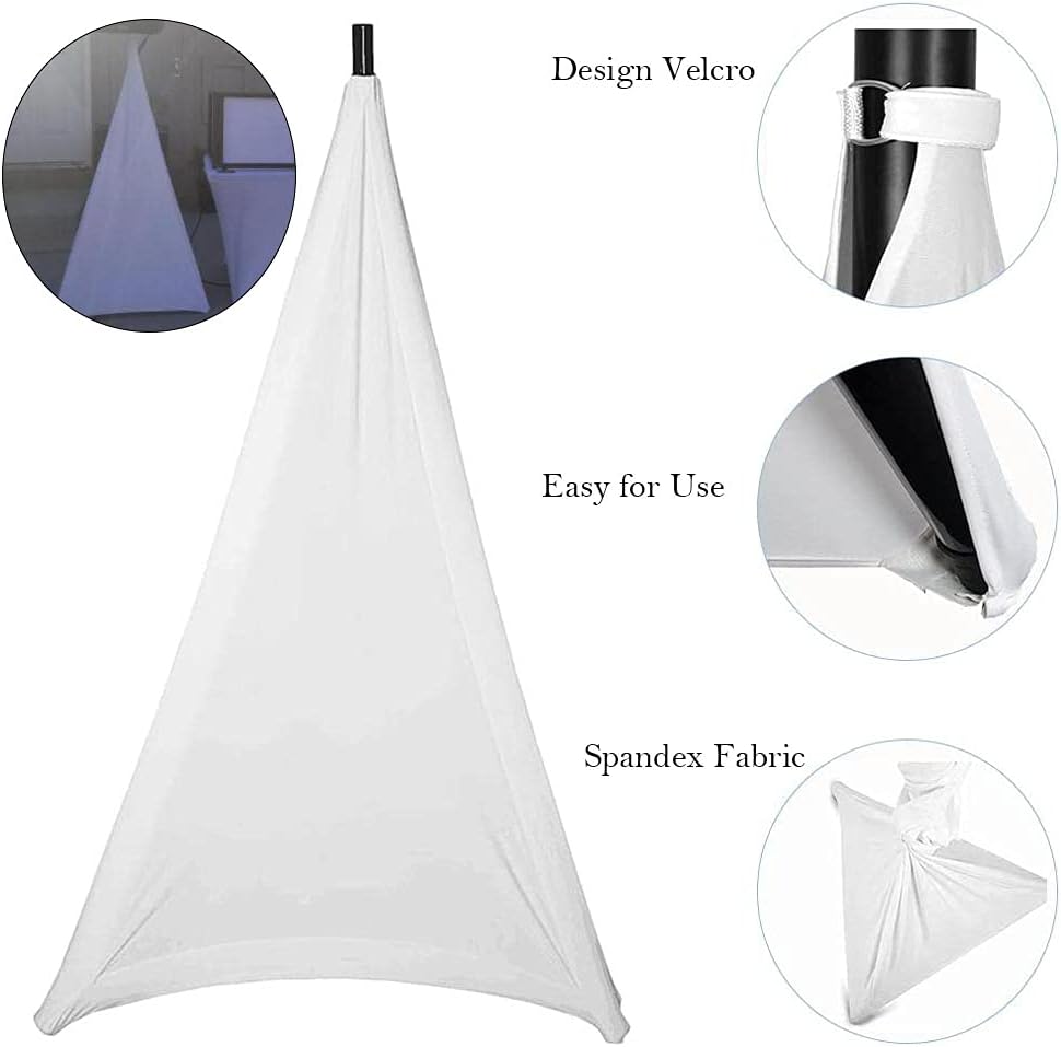 J&C 2 Pcs White Spandex Speaker Stand Cover, 3-Sided, Fits Most Standard Speaker Tripods, Up to 72in High, Easy to Use and Store