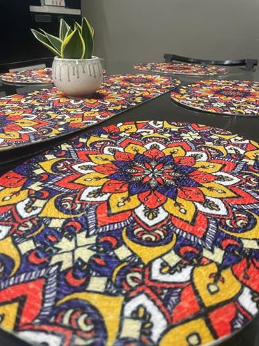 Image of Table Mats Set of 6 with Table Runner - Non Slip, Heat Resistant, Jute Cotton Blend for Dining Room Decor (Multi)