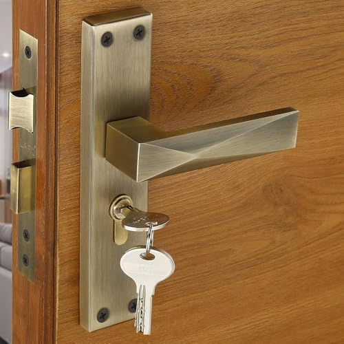 Image of LAPO Mortise Door Lock for Home Main Door & Bedroom with Handle | Left-Right Fit 30-50mm Door Home Office Hotel | 3 Brass Keys | Heavy-Duty 60mm Cylinder | 45x45mm Body | Antique Finish | CY-131