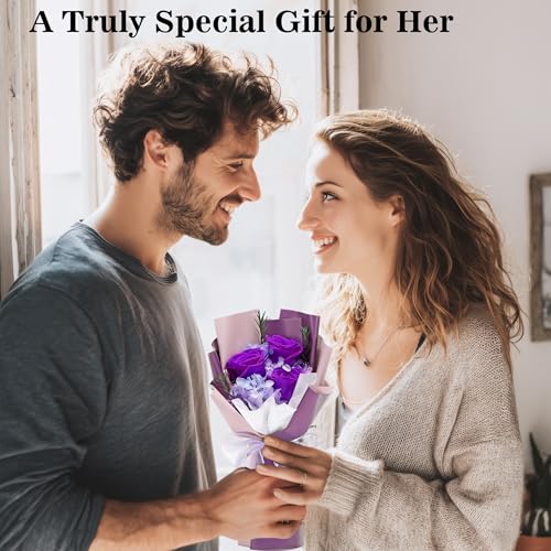 Image of Flower Bouquet Gifts for Women, Flowers for Delivery Prime, Preserved Roses Flower Gifts for Women, Valentines Flowers, Mom Gifts from Daughter Son, Birthday Gifts, Real Roses,Purple Roses