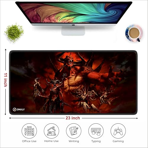 Image of Demon King Mouse Pad 11x23 Inch 2mm Extended Gaming Desk Mat with Anti-Slip Rubber Base Mousepad for Smooth Surface Desk pad for PC & Laptop Use Waterproof & Stiched (Multicolour) Deskpad