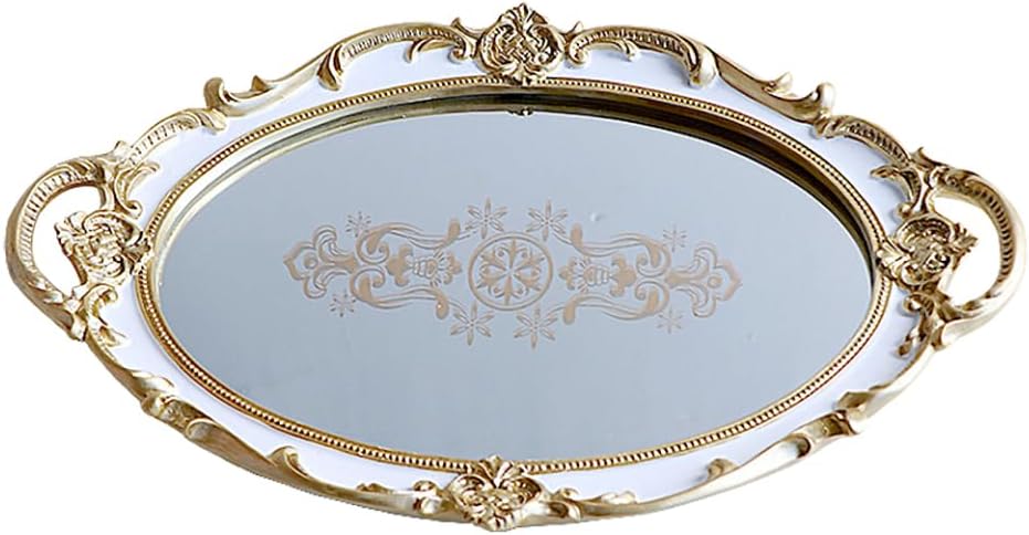PRETYZOOM Sturdy Resin Vanity Tray Mirror Top Ring Necklace Organizer Home Decor Storage