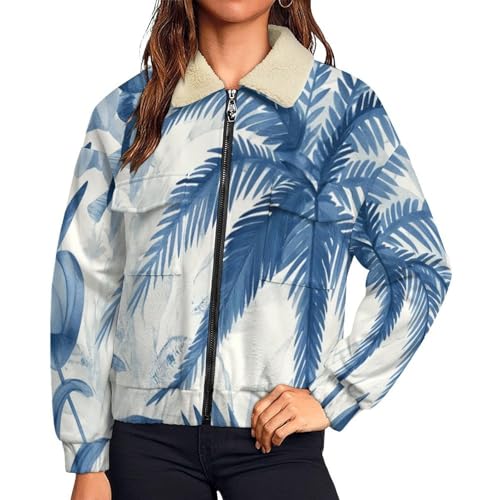 Manteau doublé Sherpa imprimé feuilles de jungle confortable et chic
