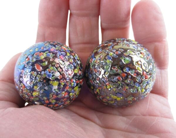 Generic 2 BOULDERS 35mm GLITTERBOMB Marbles Glass Ball Metallic Iridescent Confetti Huge