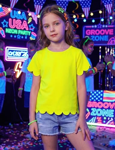 Image of Noomelfish Girls Short Sleeve Scalloped Edge T-Shirts Casual Cute Summer Tee Tops Blouse (5-12 Years)