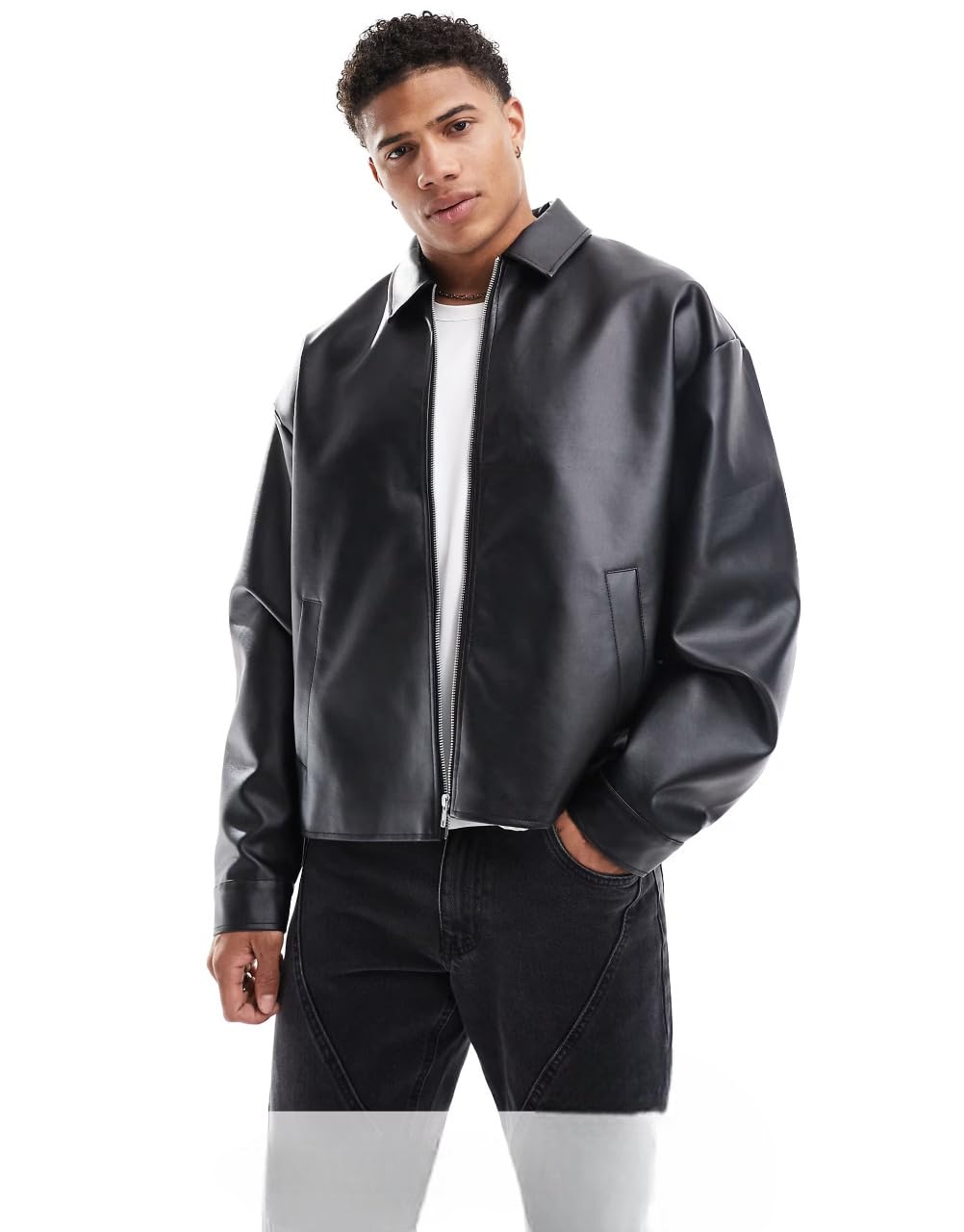 Faux Leather Oversized Coach Jacket | Stylish Polo Coller Trandy | Racing Motor Biker Riding Jacket Outerwear for Winter Travel Parties & Daily Use | Plain Classic Design For Men & Women