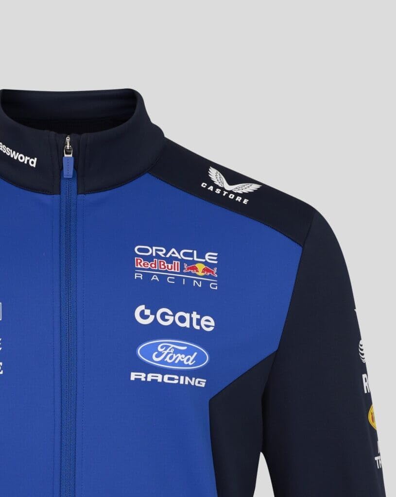 Red Bull Racing F1 Team, producto oficial de la Castore 2026, chaqueta softshell con cremallera completa, cielo nocturno y azul Racing