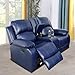 Ocstta Manual Leather Recliner Sofa Set for Living Room, 2-Piece (Sofa and Loveseat) in Blue