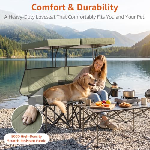 HAAGEEP Double Camping Chair with Canopy 900lbs Pet Friendly Shade Chai by HAAGEEP - Used condition - Image 2