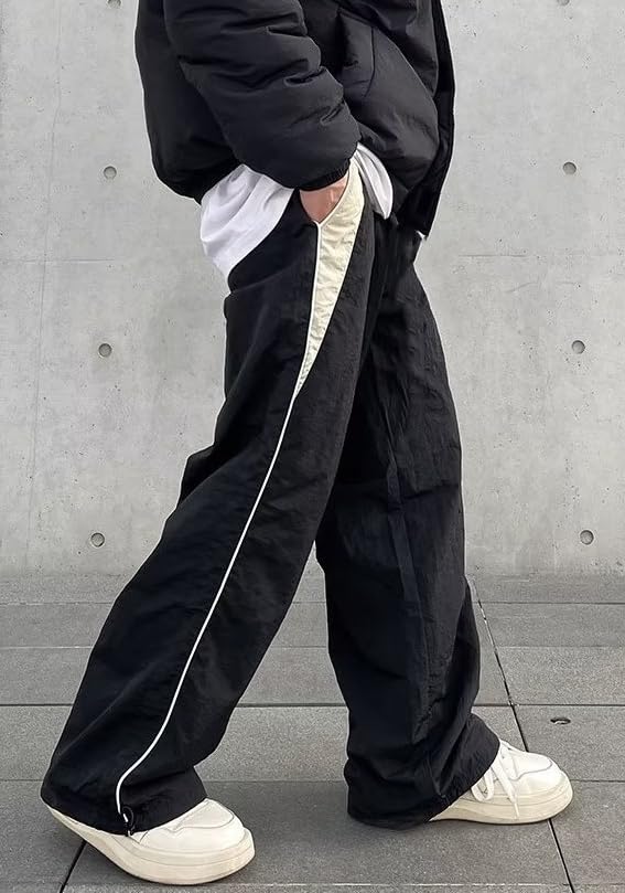 Y2k Sweatpants Men Vintage Baggy Track Pants Wide Leg Parachute Pants Loose Hip Hop Streetwear Pants Black
