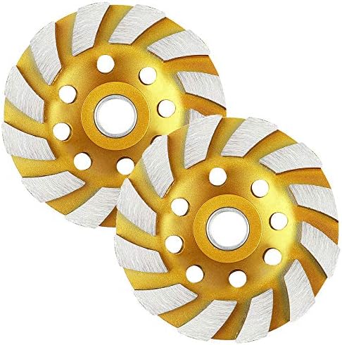 4" Diamond Cup Grinding Wheel, 2Pcs 12-Segment Heavy Duty Turbo Row Concrete Grinding Wheel Angle Grinder Disc for Granite Stone Marble Masonry Concrete (2-Pack Yellow)