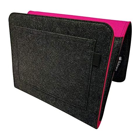 Tebewo Bed Organiser Made of Felt Sturdy Bed Shelf Hanging Shelf for Bed Box Bed Bag for Storage of Books, Remote Control and More, Magenta/Dunkelgrau, 30 x 24 x 10 Cover