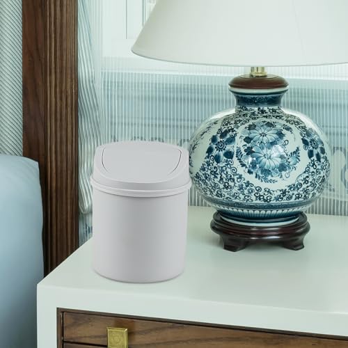 Image of Plastic Mini Trash Can with Swing Lid, 0.5 Gallon Desktop Tiny Rubbish Bin, Grey