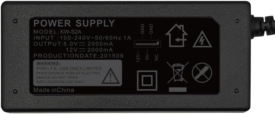 KINGWIN 100-240V AC to 12V & 5V DC 2A SATA Power Adapter – Universal Power Supply for HDD, SSD, & DIY Electronics – Compact, Reliable, Without On/Off Switch