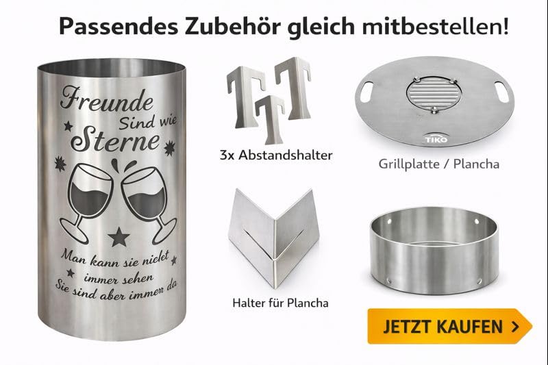Feuertonne aus Stahl mit Spruch Freunde sind wie Sterne