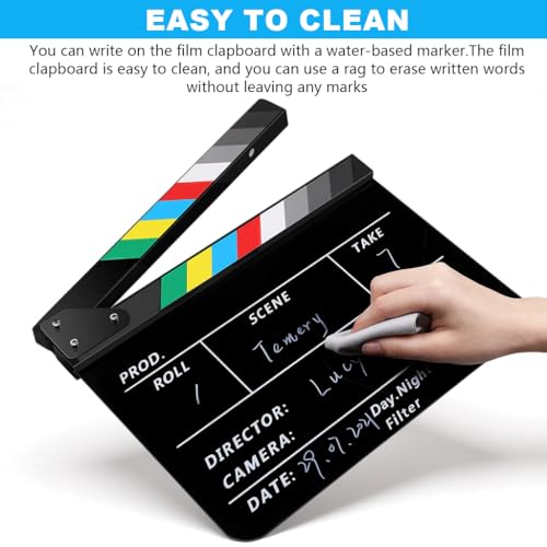 Image of ZIBUYU Movie Clap Board Stage Prop Acrylic Studio Camera Photography Director Film Clapper Board Clapboard Size - 10''x12(Black)