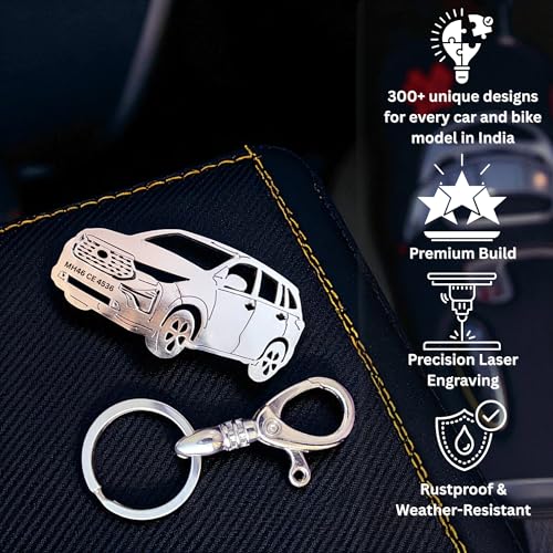 Image of Premium Stainless Steel Car Keychain | Personalized Custom Name Keyring | Stylish Car Shape Metal Key Holder made for Toyota Fortuner, Legender, Innova Crysta, Hycross, urban cruiser hyryder