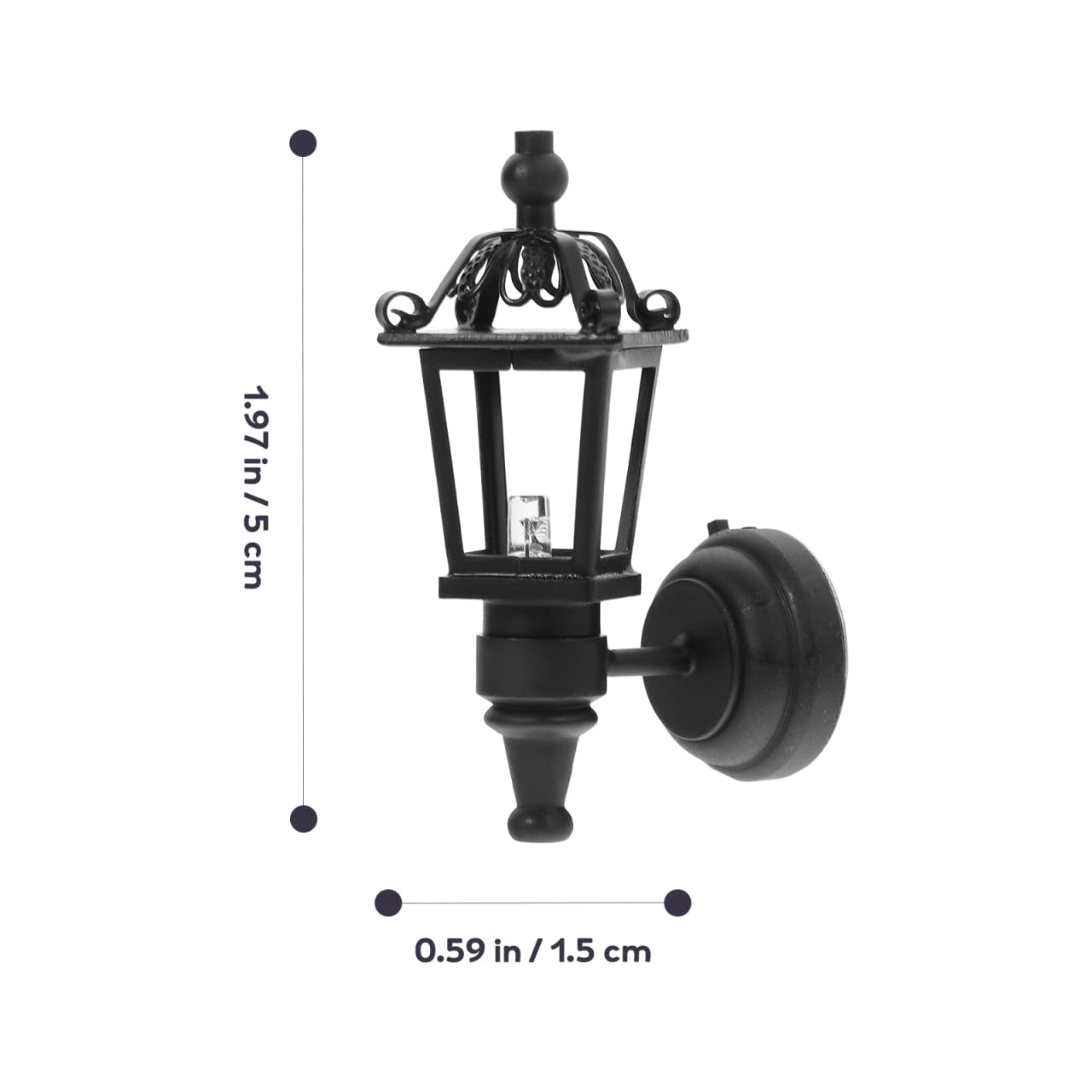 Uonlytech Miniature LED Wall Lamp For 1:12 Scale Dollhouse – Black Metal Battery-Operated Mini Light - View #3