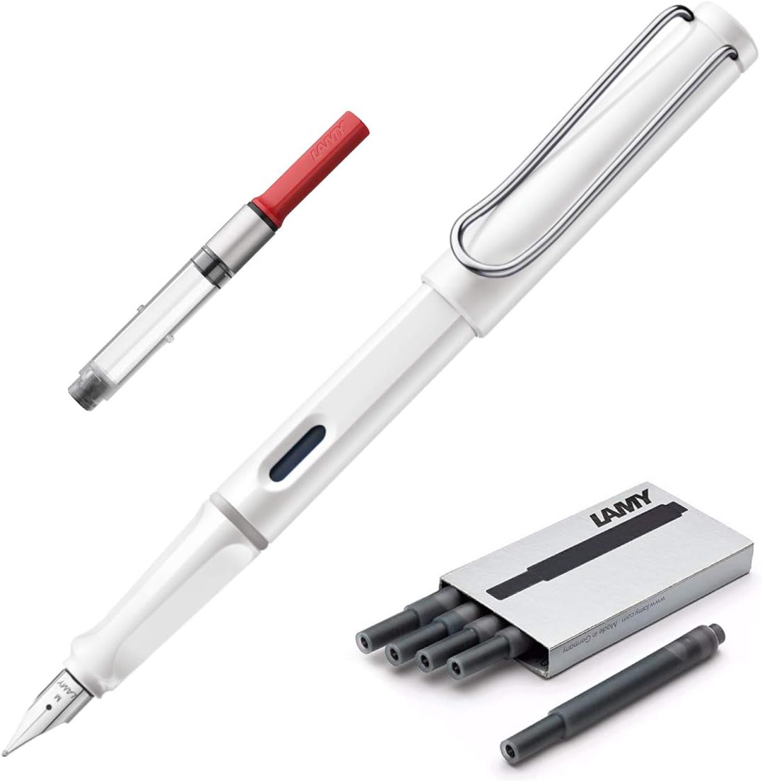 Safari | White | Fine Nib | 5 Black Ink Cartridges, Z28 Converter and Wipe