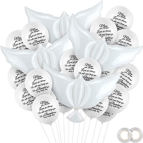 Skylety 36 Pcs Memorial Balloons with 4 Peace Dove Balloons to Release in Sky Remembrance Helium Decorations for Funerals Heavenly Birthday Anniversaries and Memorial Services(White)