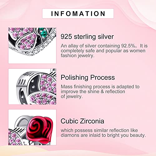 Ningan Butterfly & Birthday Flower Rose Charm 925 Sterling Silver Bead For Pandora Charms Bracelet With 5A Cubic Zirconia, Jewelry Gifts Birthday Gift For Mom Women Wife Girls Her #TOP3