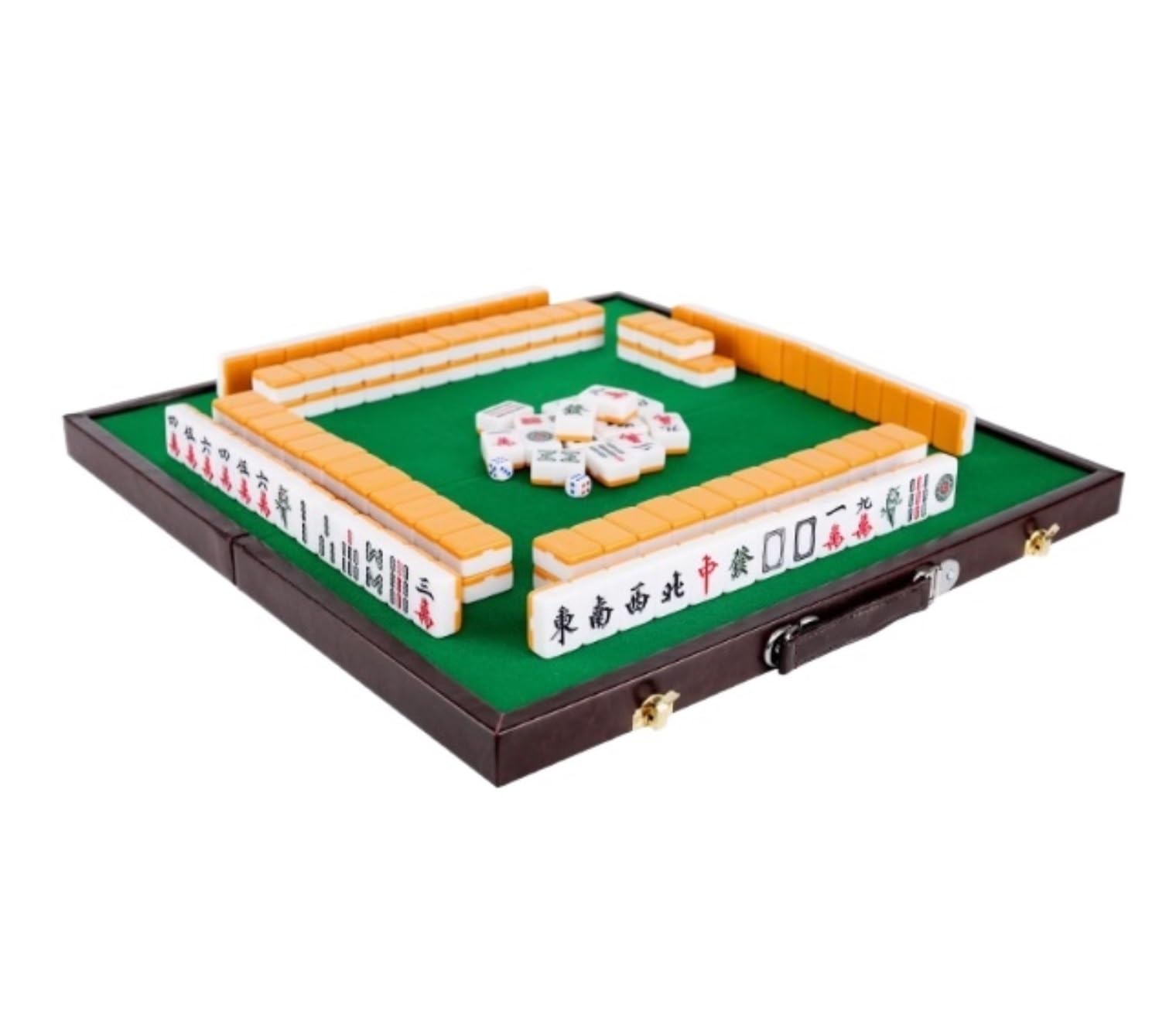 Mahjong Zestaw 144 Płytek Mahjong Gra Towarzyska Tradycyjna Gra Ze Składanym Stołem Zestaw Mahjong(Oranje)
