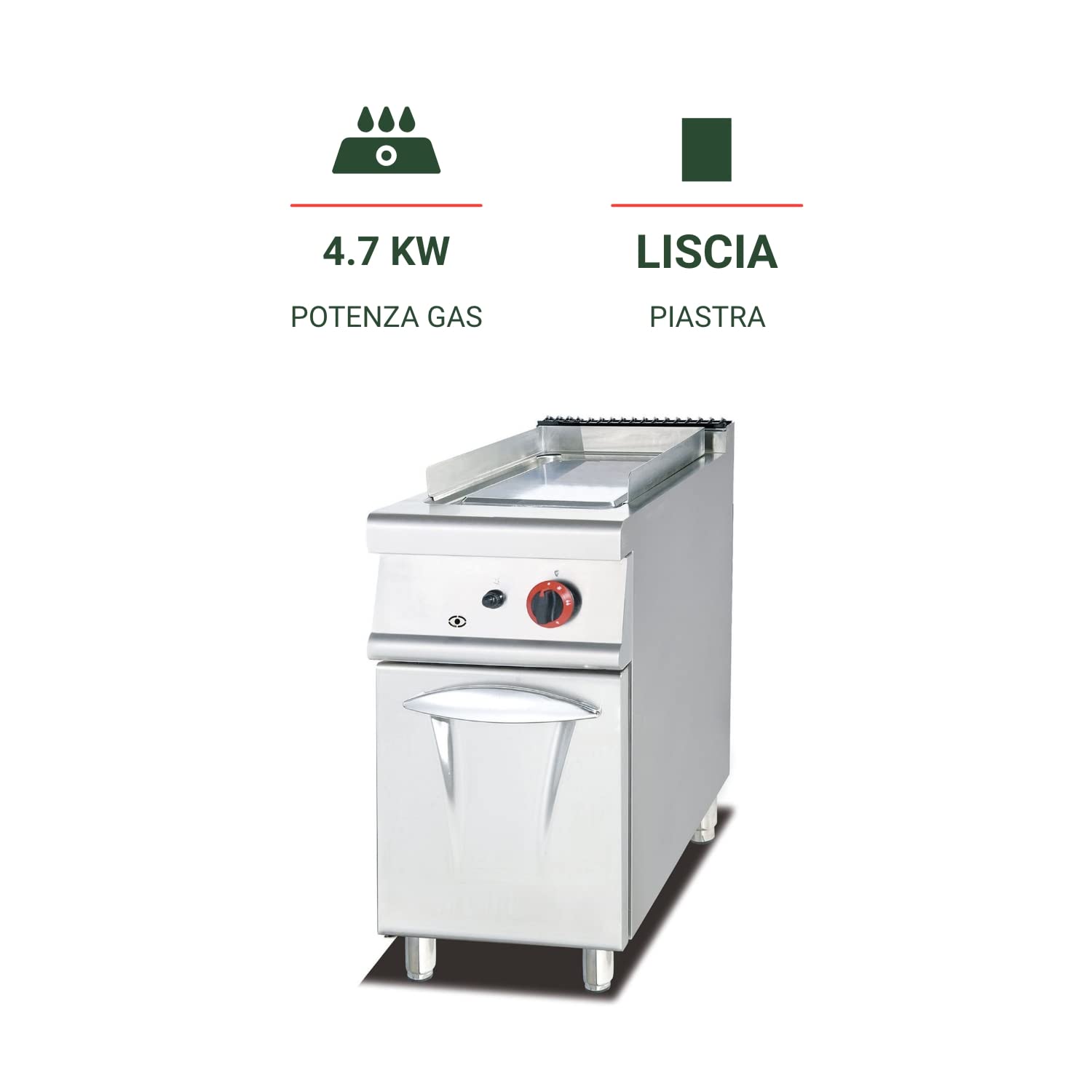 Ristoattrezzature Fry Top Griglia a Gas su Mobile - Acciaio Inox - Piastra liscia S/70-400x730x970h mm