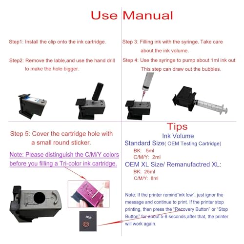 Nachfüllbares Tintenpatronen-Werkzeugset, 5-teilig, 20-ml-Spritze, 10-cm-Flachnadel aus Edelstahl, Wiederverwendbar, für den Heimgebrauch Im Büro