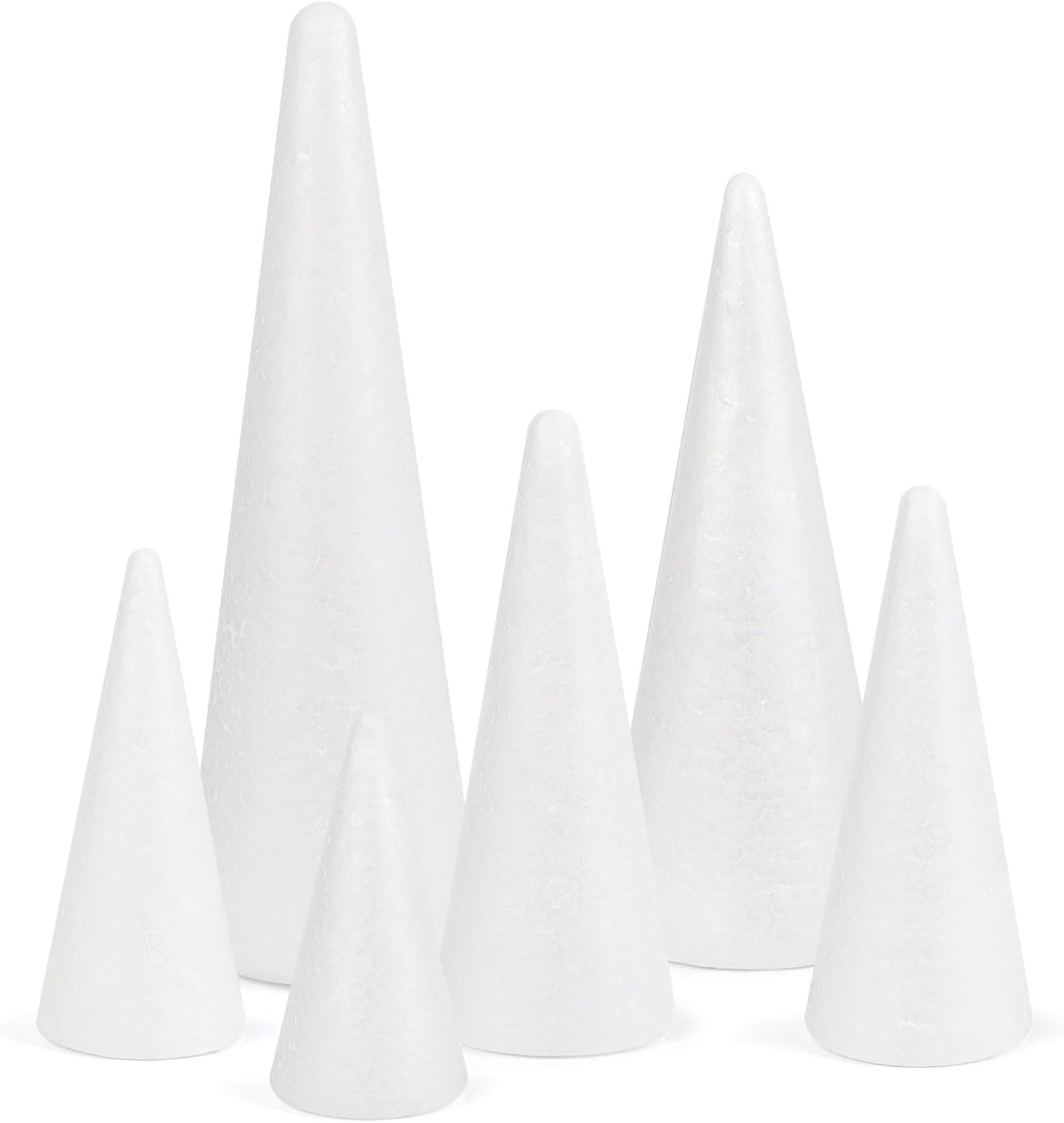 CCINEE 6 Packs Foam Cones for Crafts, Assorted Polystyrene Floral Foam Cones for Christmas Tree Gnomes Art and Craft School Activity Wedding Home Table Centerpieces Decorations