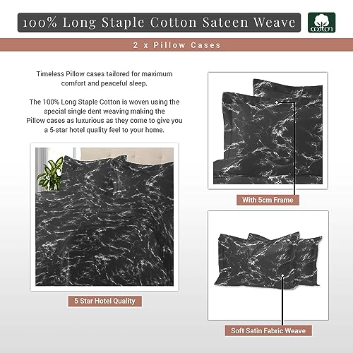 Pizuna Cotton Marble Black Print Standard Pillow Cases 2 Pack - Image 3