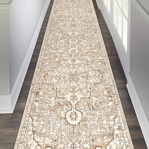 Pauwer Hallway Runner Rug 2'6''x 14', Washable Kitchen Runner, Beige Brown