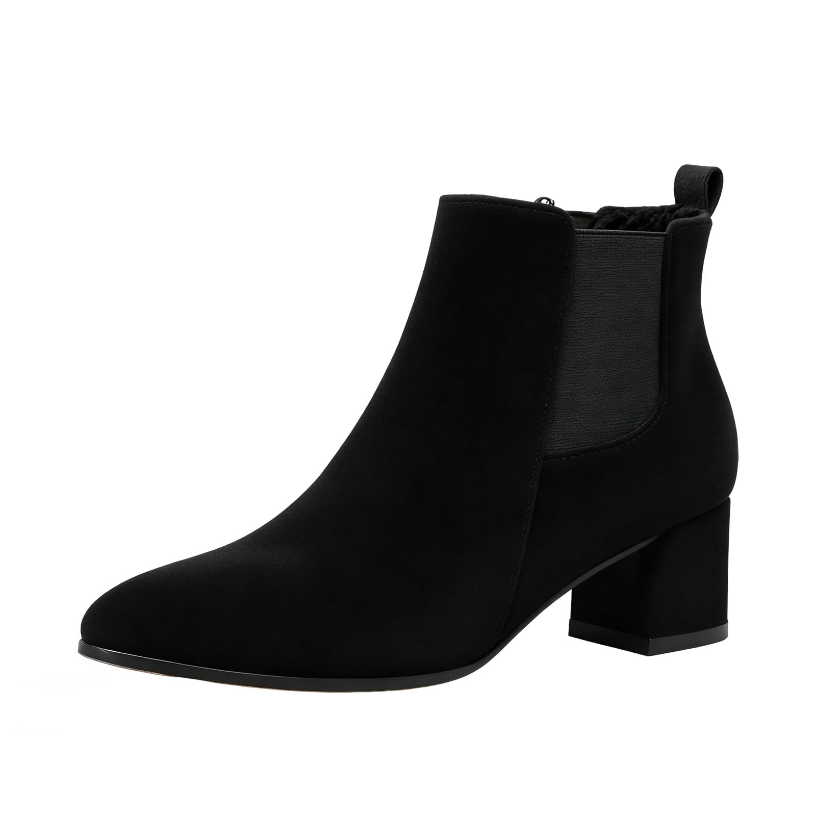 Womens Suede Chunky Heel Ankle Boots With Side Zipper Casual Comfortable 1 96-Inch Pointed Toe Non-Slip Rubber Sole