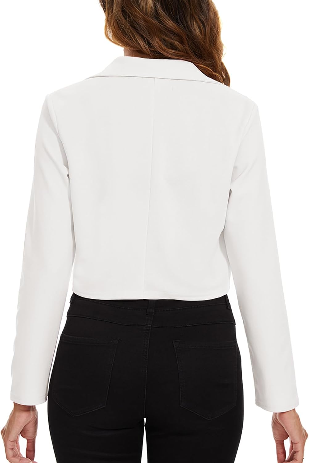 Women Cropped Blazers Notched Lapel Dressy Blazer Jacket Casual Fitted One Button Suit Jackets(White, M) - Image 3