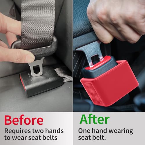 Image of 2 Pack Silicone Seat Belt Buckle Holder, Seat Belt Buckle Booster for Kids, Durable Silicone Material, Easy Access to The Buckles of Rear Seats, Car Accessories, Suitable for Most Car Models (Red)