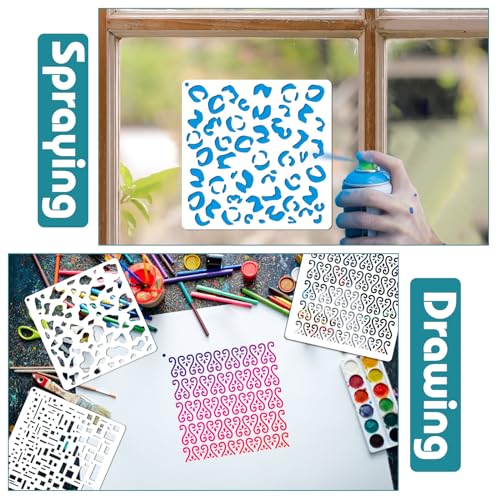JSRQT 14 Pcs Media Layering Stencils,Leopard Spirals Cubist Geometric Aspen Trees Branches Patterns Painting Stencils Templates for Canvas Arts Journaling Scrapbooking Card Making - Image 4
