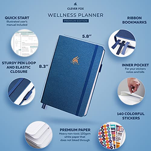 Clever Fox Wellness Planner - Weekly & Daily Health And Wellness Log, Food Journal & Meal Planner Diary For Calorie Counting, Notebook For Medical Condition Tracking, A5-Sized - Mystic Blue #TOP1