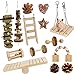 Welltop 14pcs Pequeñas Mascotas Juguetes para Masticar Pino Natural Unicycle de Madera Rodillo Ejercicio Mancuerna Dientes Cuidado Molar Juguete para Hamster Conejillo de Indias Chinchilla Conejos