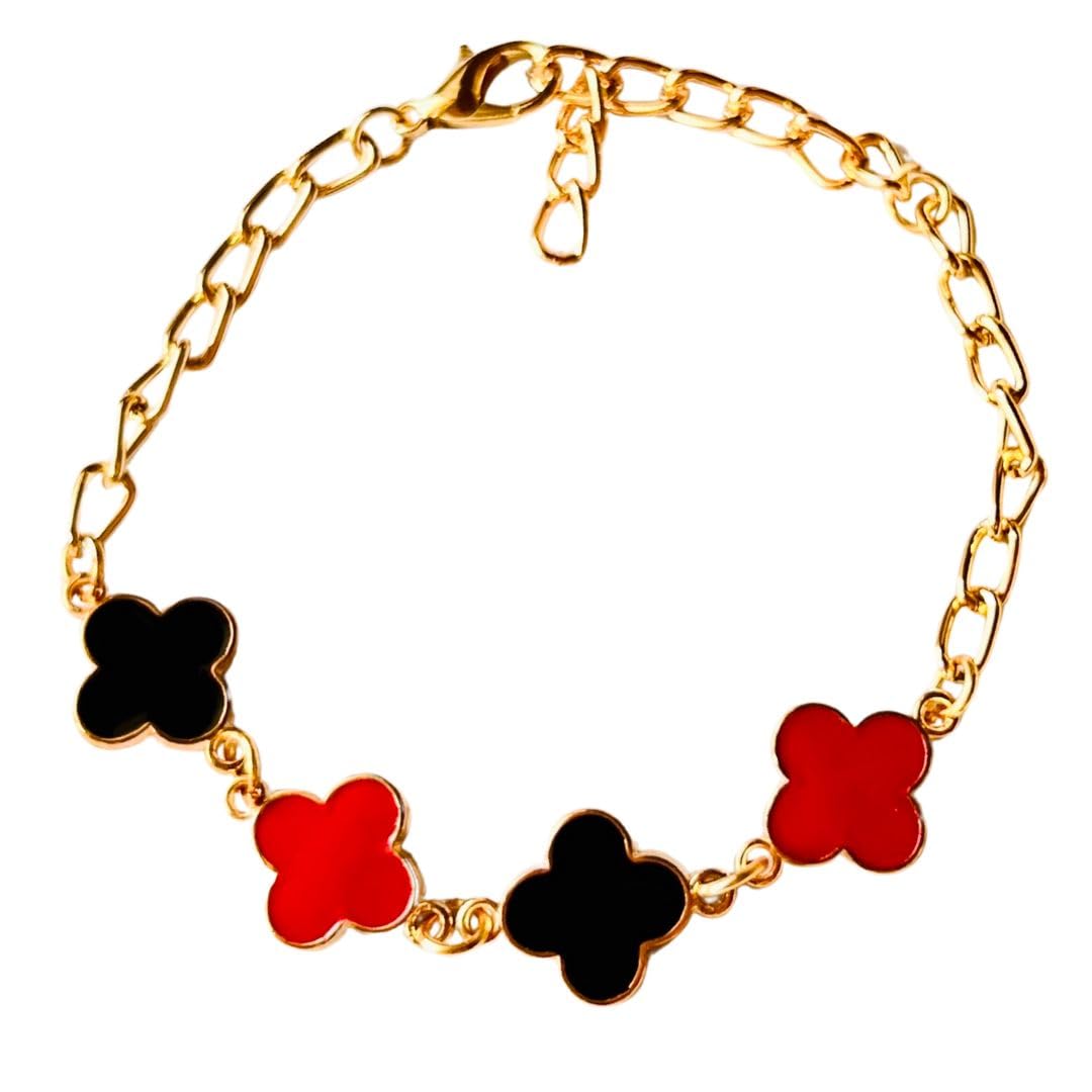 Rack JackClover Leaf Lucky Charms Latest Stylish Fashion Bracelet for Women and Girls Gold Plated Adjustable Free Size