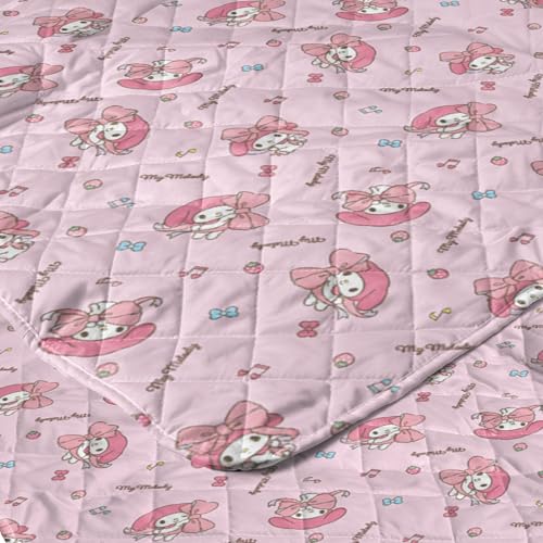 Image of Northwest Sanrio My Melody Stripes Quilted Throw, Kawaii Comfy Reversible Throw, Gift for Anime Fans, Soft & Cozy for Chair or Couch, 60 x 80 inches