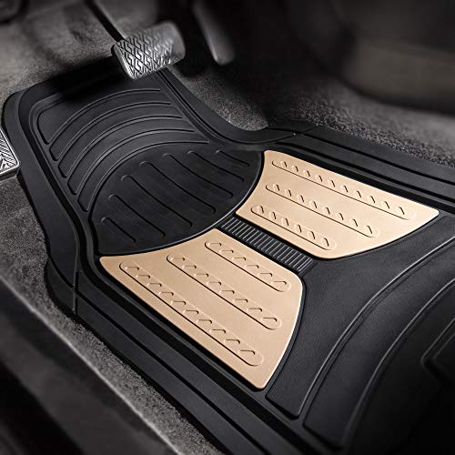 Image of FH Group Monster Eye Full Set Rubber Floor Mats w. Trimmable Vinyl Trunk Liner /Cargo Mat Black- Fit Most Car, Truck, SUV, or Van (Beige /Black) F11313- F16403