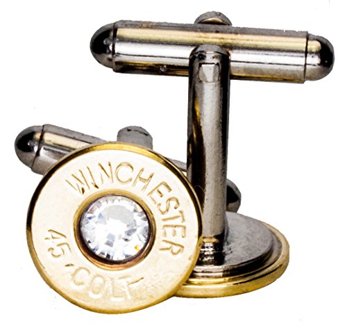 Dobez DesignZ 45 Colt Brass Cuff Links w Swarovski Crystals-Clear (Winchester)