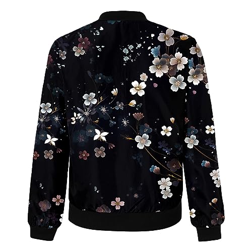 Bomber Jackets for Women Long Sleeve Zip Up Floral Printed Waterproof Coats with Pockets Casual Inspired Jacket2
