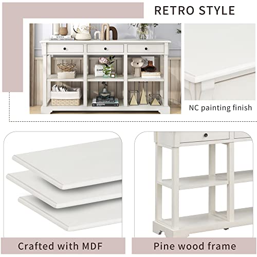 Retro Console Table, Solid Wood Buffet Cabinet Sideboard With Ample Storage, Open Shelves And Drawer, Accent Storage Cabinet For Entryway/Living Room (Antique White #1) #TOP6