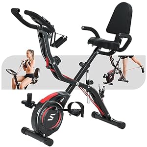 SINUODE Folding Exercise Bike with Arm & Leg Workout, 4-in-1 Foldable Recumbent Stationary Bike for Seniors, Indoor Cycling Bike with 16-Level Magnetic Resist, 330LB Capacity, Large Soft Seat w/ Backrest, Pluse Sensor