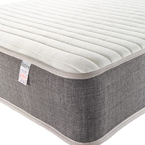 Aspire Beds 9-lagige Konstruktionstasche + 3000 Federsystem & AC Aspire-Cool Flex Next Generation Memory Foam Hybrid-Matratze, Grauer Rand, 1,2 m kleines Doppelbett (1,2 m x 1,8 m), 8B-AC-3LMF Cover